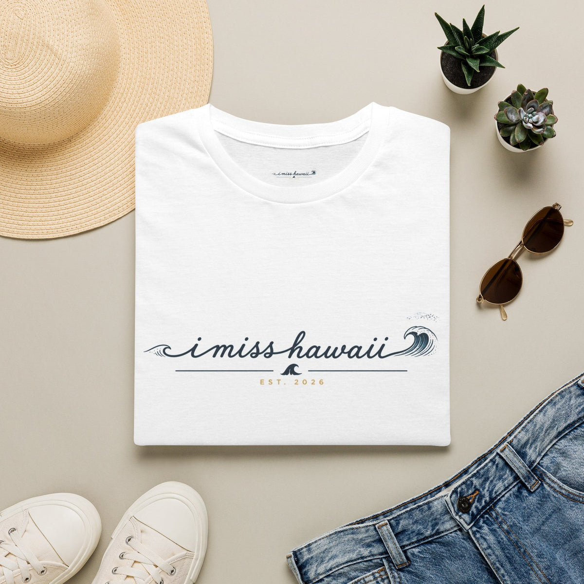 I Miss Hawaii - White T-Shirt - Retro Lei Greeting