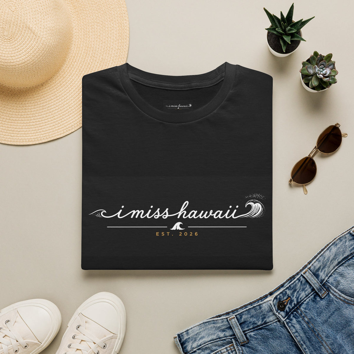 I Miss Hawaii - Black T-Shirt - Retro Lei Greeting